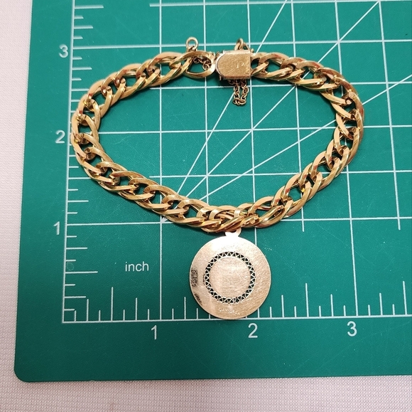 Vintage 12K Gold Filled Double Link Chain Bracelet w/Lamode Happy Birthday Charm - Picture 2 of 10